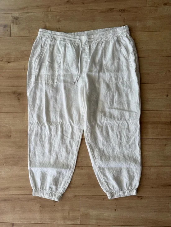 Athleta White Linen Jogger Pants Relaxed Coastal Minimal Elastic Waist 24 - Picture 1 of 6